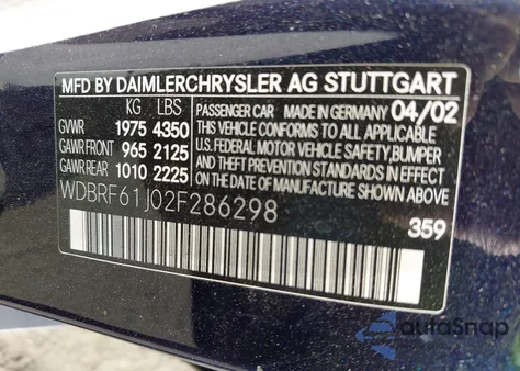 2002 Mercedes-Benz C 240 z USA, uszkodzony, nr VIN WDBRF61J02F286298